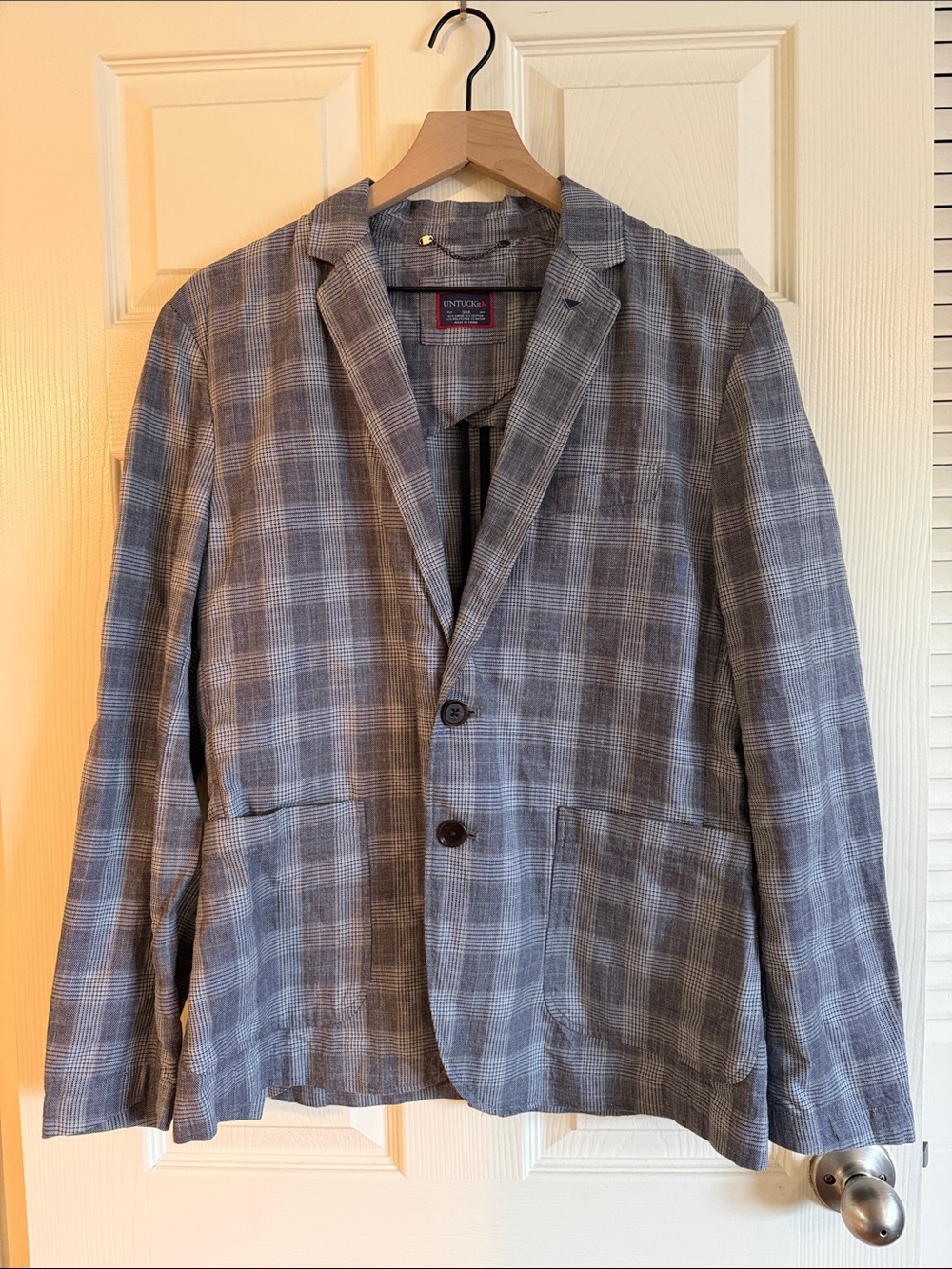 UNTUCKit Men's Grey Plaid Linen Blend Blazer